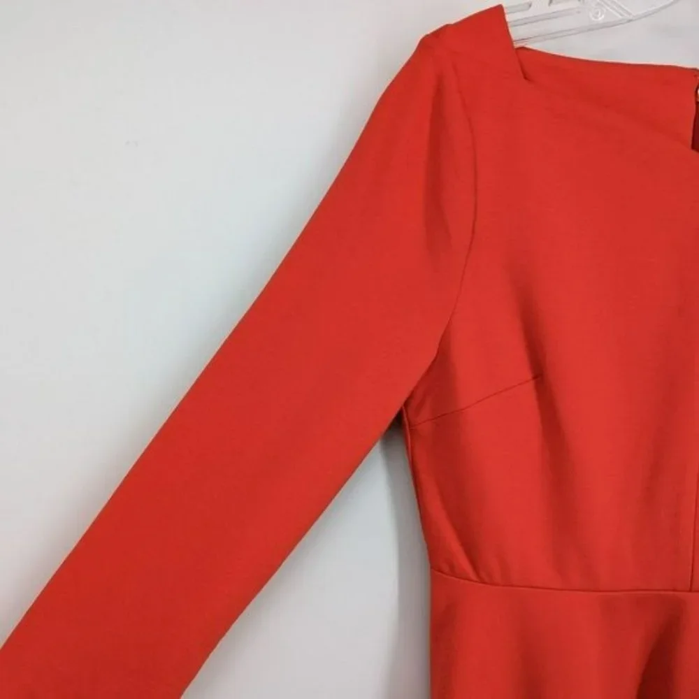 Kate Spade Fit & Flare Dress 6 Red 3/4 Sleeve Sweetheart Neck Stretch Ponte Knit